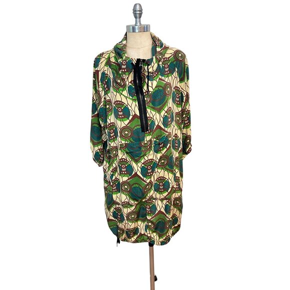 MARNI at H&M Silk Hooded Anorak Parka Style Peacock Print Dress US 6 Rare 2011 - Picture 2 of 7